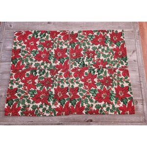 Festive Holiday Poinsettia Pattern Woven Tapestry Placemats Set Of 4 17" by 12"